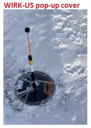 Wirk-Us pop-up cover being used on ice fishing hole